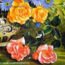 Szalvéta - Rózsacsokor vázában